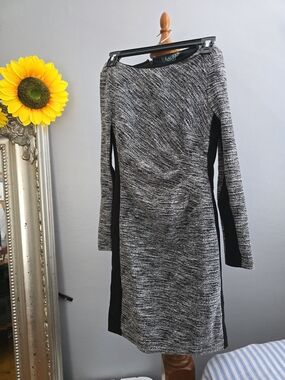 Ralph Lauren Black and White Long Sleeve Knit Sheath Dress